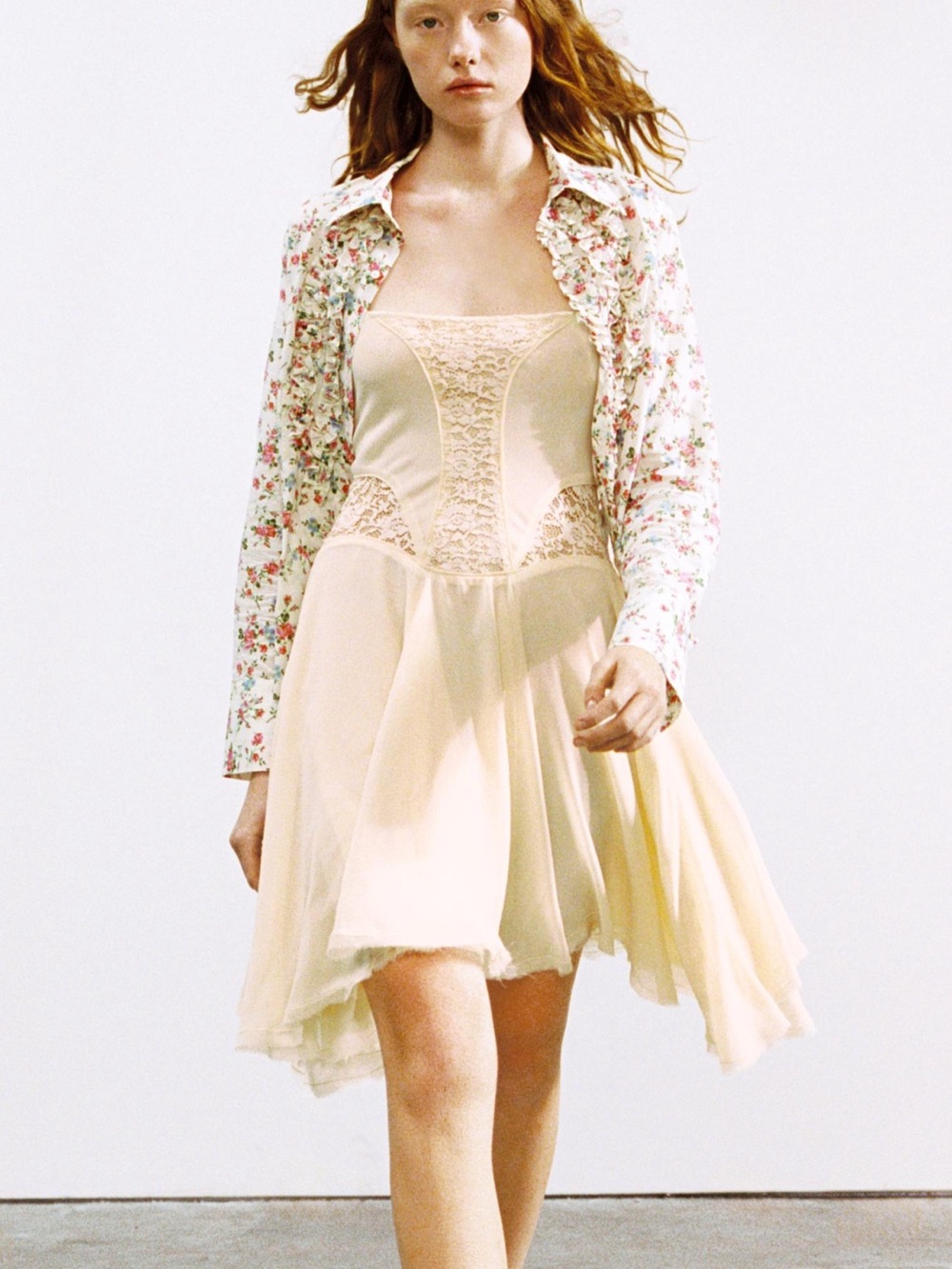 Zara Pale Yellow Lace Bodice Mini Dress
